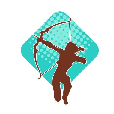 Dişi okçu bir dövüşçünün silueti ok ve yayla pozisyonunu alıyor..