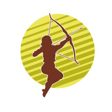 Dişi okçu bir dövüşçünün silueti ok ve yayla pozisyonunu alıyor..