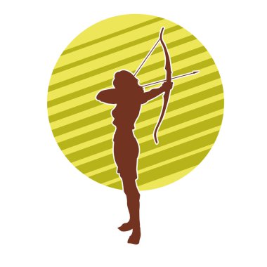 Dişi okçu bir dövüşçünün silueti ok ve yayla pozisyonunu alıyor..