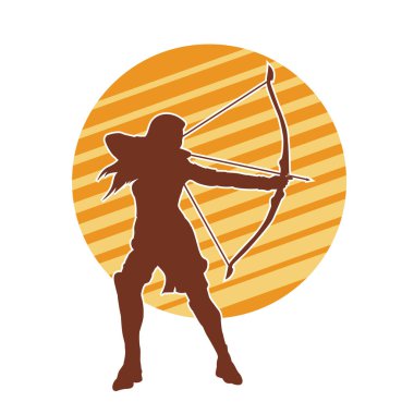 Dişi okçu bir dövüşçünün silueti ok ve yayla pozisyonunu alıyor..