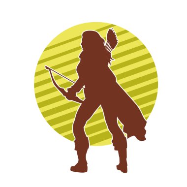 Dişi okçu bir dövüşçünün silueti ok ve yayla pozisyonunu alıyor..