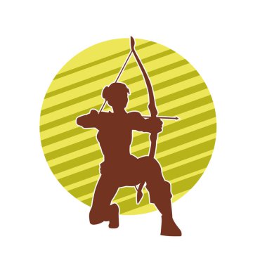 Dişi okçu bir dövüşçünün silueti ok ve yayla pozisyonunu alıyor..