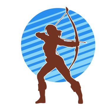 Dişi okçu bir dövüşçünün silueti ok ve yayla pozisyonunu alıyor..