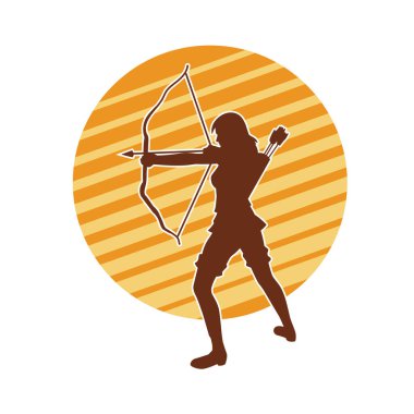 Dişi okçu bir dövüşçünün silueti ok ve yayla pozisyonunu alıyor..