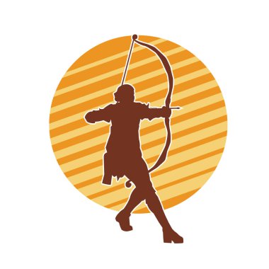 Dişi okçu bir dövüşçünün silueti ok ve yayla pozisyonunu alıyor..