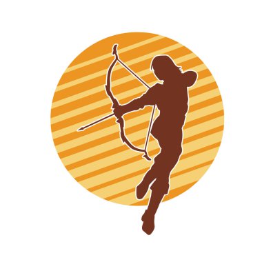 Dişi okçu bir dövüşçünün silueti ok ve yayla pozisyonunu alıyor..