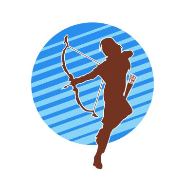 Dişi okçu bir dövüşçünün silueti ok ve yayla pozisyonunu alıyor..