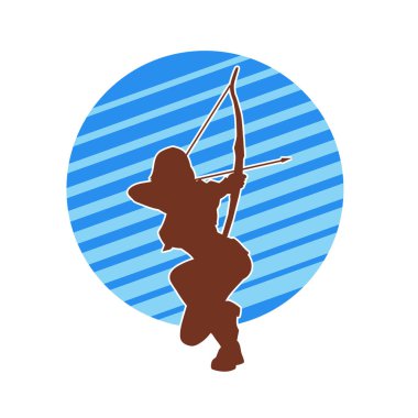 Dişi okçu bir dövüşçünün silueti ok ve yayla pozisyonunu alıyor..