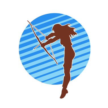 Dişi okçu bir dövüşçünün silueti ok ve yayla pozisyonunu alıyor..