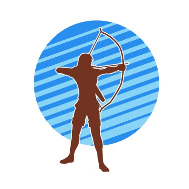 Dişi okçu bir dövüşçünün silueti ok ve yayla pozisyonunu alıyor..