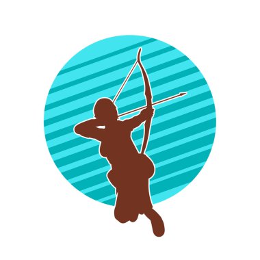 Dişi okçu bir dövüşçünün silueti ok ve yayla pozisyonunu alıyor..