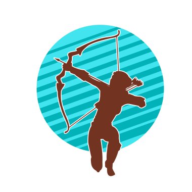 Dişi okçu bir dövüşçünün silueti ok ve yayla pozisyonunu alıyor..