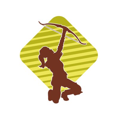 Dişi okçu bir dövüşçünün silueti ok ve yayla pozisyonunu alıyor..