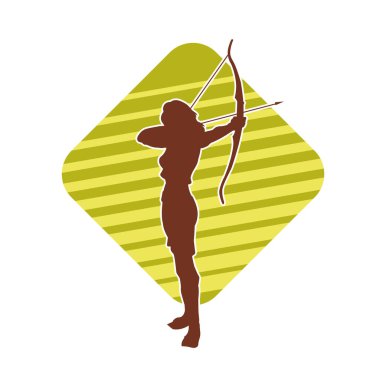 Dişi okçu bir dövüşçünün silueti ok ve yayla pozisyonunu alıyor..