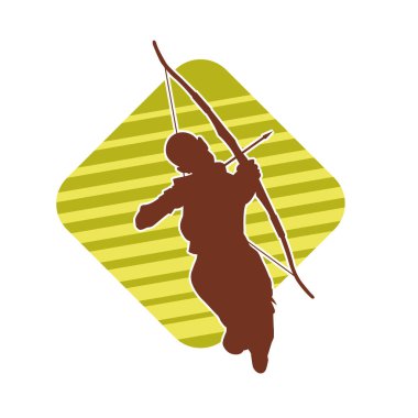 Dişi okçu bir dövüşçünün silueti ok ve yayla pozisyonunu alıyor..