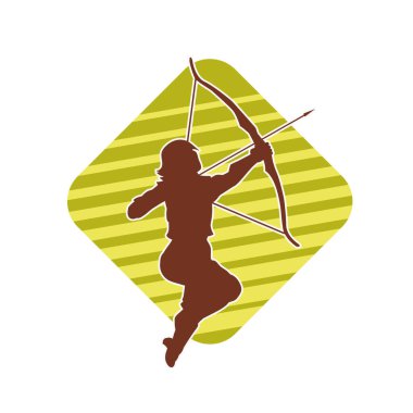 Dişi okçu bir dövüşçünün silueti ok ve yayla pozisyonunu alıyor..