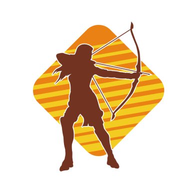 Dişi okçu bir dövüşçünün silueti ok ve yayla pozisyonunu alıyor..