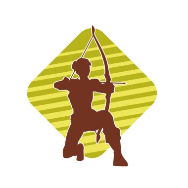 Dişi okçu bir dövüşçünün silueti ok ve yayla pozisyonunu alıyor..