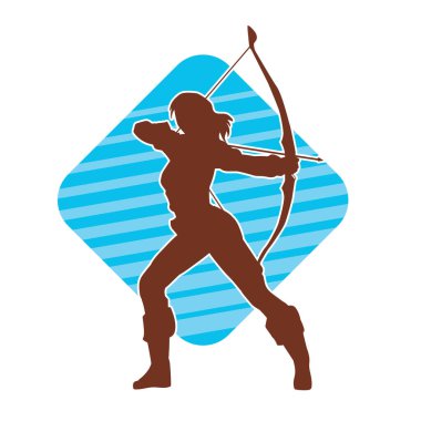 Dişi okçu bir dövüşçünün silueti ok ve yayla pozisyonunu alıyor..