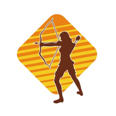 Dişi okçu bir dövüşçünün silueti ok ve yayla pozisyonunu alıyor..