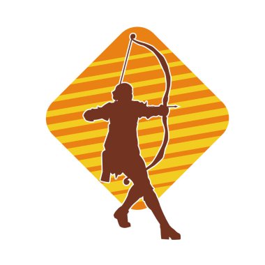 Dişi okçu bir dövüşçünün silueti ok ve yayla pozisyonunu alıyor..