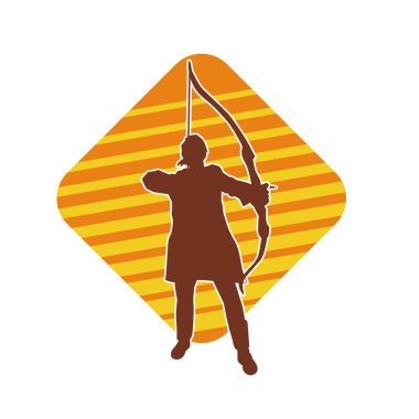 Dişi okçu bir dövüşçünün silueti ok ve yayla pozisyonunu alıyor..