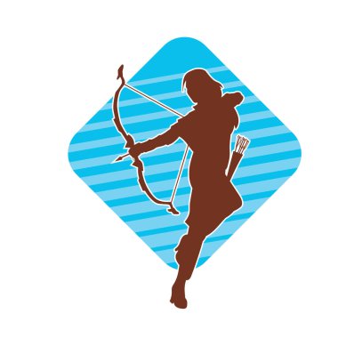 Dişi okçu bir dövüşçünün silueti ok ve yayla pozisyonunu alıyor..