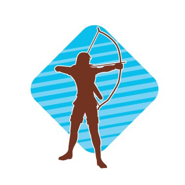 Dişi okçu bir dövüşçünün silueti ok ve yayla pozisyonunu alıyor..