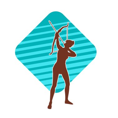 Dişi okçu bir dövüşçünün silueti ok ve yayla pozisyonunu alıyor..