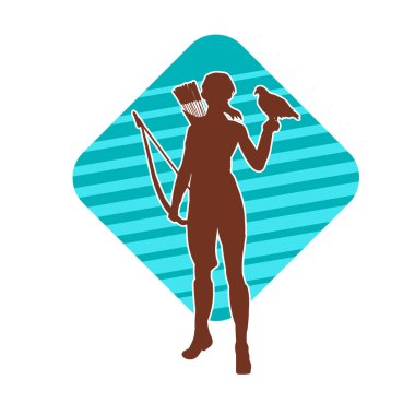 Dişi okçu bir dövüşçünün silueti ok ve yayla pozisyonunu alıyor..