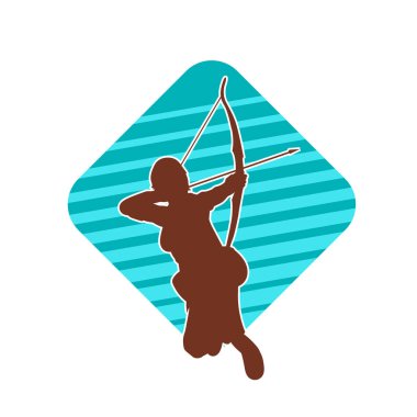 Dişi okçu bir dövüşçünün silueti ok ve yayla pozisyonunu alıyor..