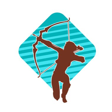 Dişi okçu bir dövüşçünün silueti ok ve yayla pozisyonunu alıyor..