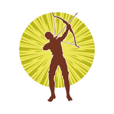 Dişi okçu bir dövüşçünün silueti ok ve yayla pozisyonunu alıyor..