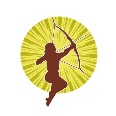 Dişi okçu bir dövüşçünün silueti ok ve yayla pozisyonunu alıyor..