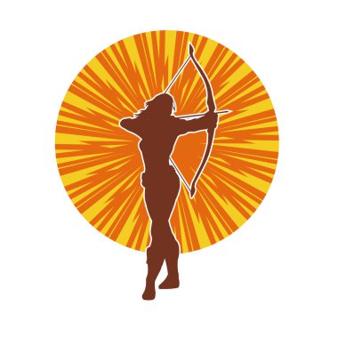 Dişi okçu bir dövüşçünün silueti ok ve yayla pozisyonunu alıyor..