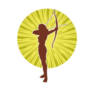 Dişi okçu bir dövüşçünün silueti ok ve yayla pozisyonunu alıyor..