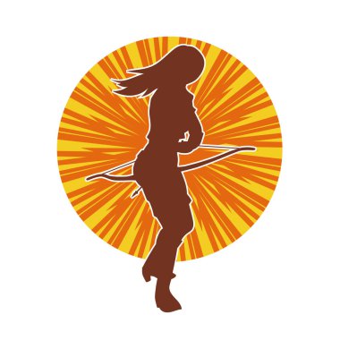 Dişi okçu bir dövüşçünün silueti ok ve yayla pozisyonunu alıyor..