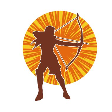 Dişi okçu bir dövüşçünün silueti ok ve yayla pozisyonunu alıyor..