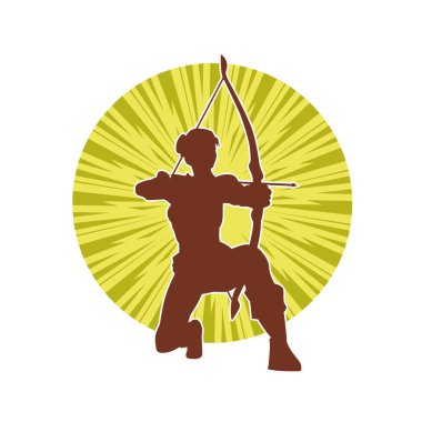 Dişi okçu bir dövüşçünün silueti ok ve yayla pozisyonunu alıyor..