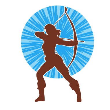 Dişi okçu bir dövüşçünün silueti ok ve yayla pozisyonunu alıyor..