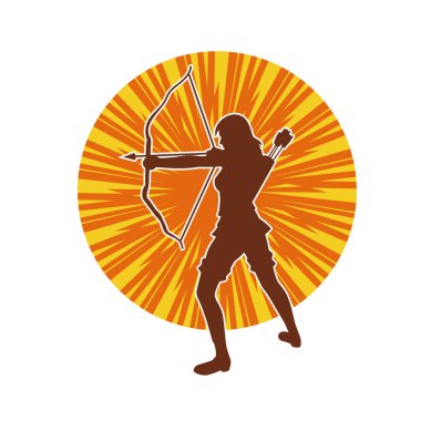 Dişi okçu bir dövüşçünün silueti ok ve yayla pozisyonunu alıyor..