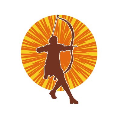 Dişi okçu bir dövüşçünün silueti ok ve yayla pozisyonunu alıyor..