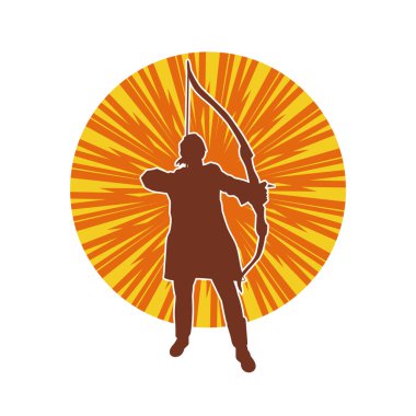 Dişi okçu bir dövüşçünün silueti ok ve yayla pozisyonunu alıyor..