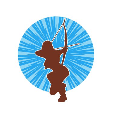 Dişi okçu bir dövüşçünün silueti ok ve yayla pozisyonunu alıyor..