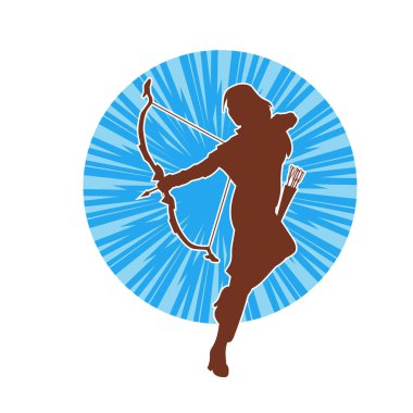 Dişi okçu bir dövüşçünün silueti ok ve yayla pozisyonunu alıyor..