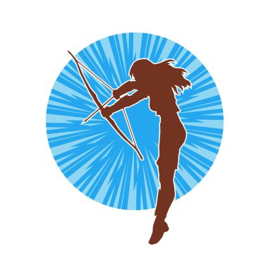 Dişi okçu bir dövüşçünün silueti ok ve yayla pozisyonunu alıyor..