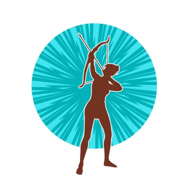 Dişi okçu bir dövüşçünün silueti ok ve yayla pozisyonunu alıyor..