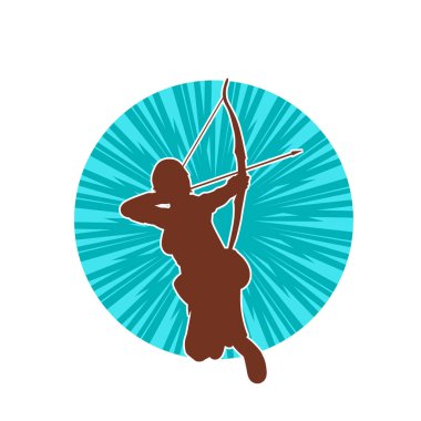 Dişi okçu bir dövüşçünün silueti ok ve yayla pozisyonunu alıyor..