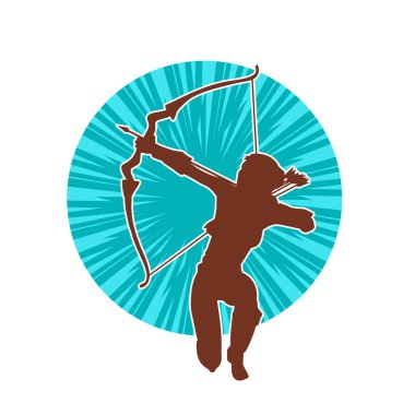 Dişi okçu bir dövüşçünün silueti ok ve yayla pozisyonunu alıyor..