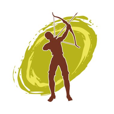 Dişi okçu bir dövüşçünün silueti ok ve yayla pozisyonunu alıyor..